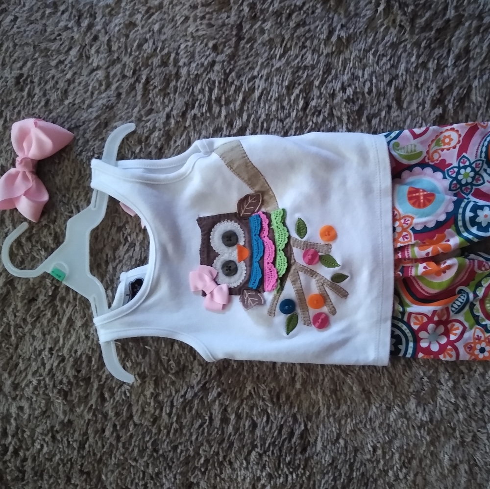 Baby girl's mud pie owl set with matching bow